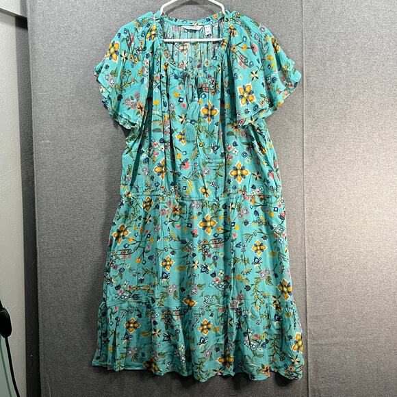 Canyon Retrat Regular Flutter Sleeve Dret w/ Tassel Turquoise Size XL - Picture 1 of 10